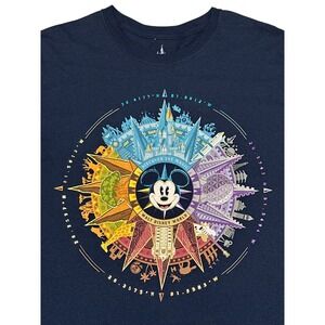 Walt Disney World Discover The Magic Compass Blue Graphic T-Shirt Size L 100%Cot